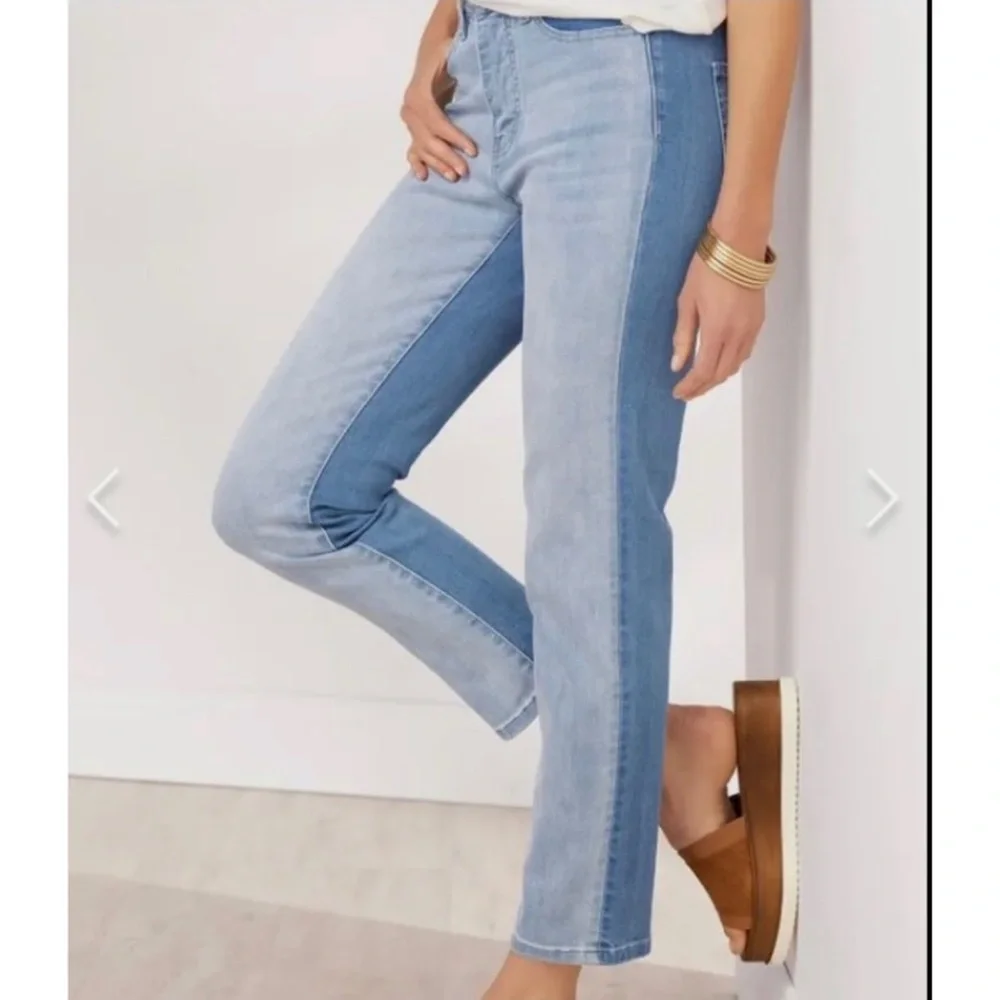 Soft Surroundings Ultimate Denim Straight Cropped Leg Jumeau Wash Jeans Size 10P - Picture 2 of 5